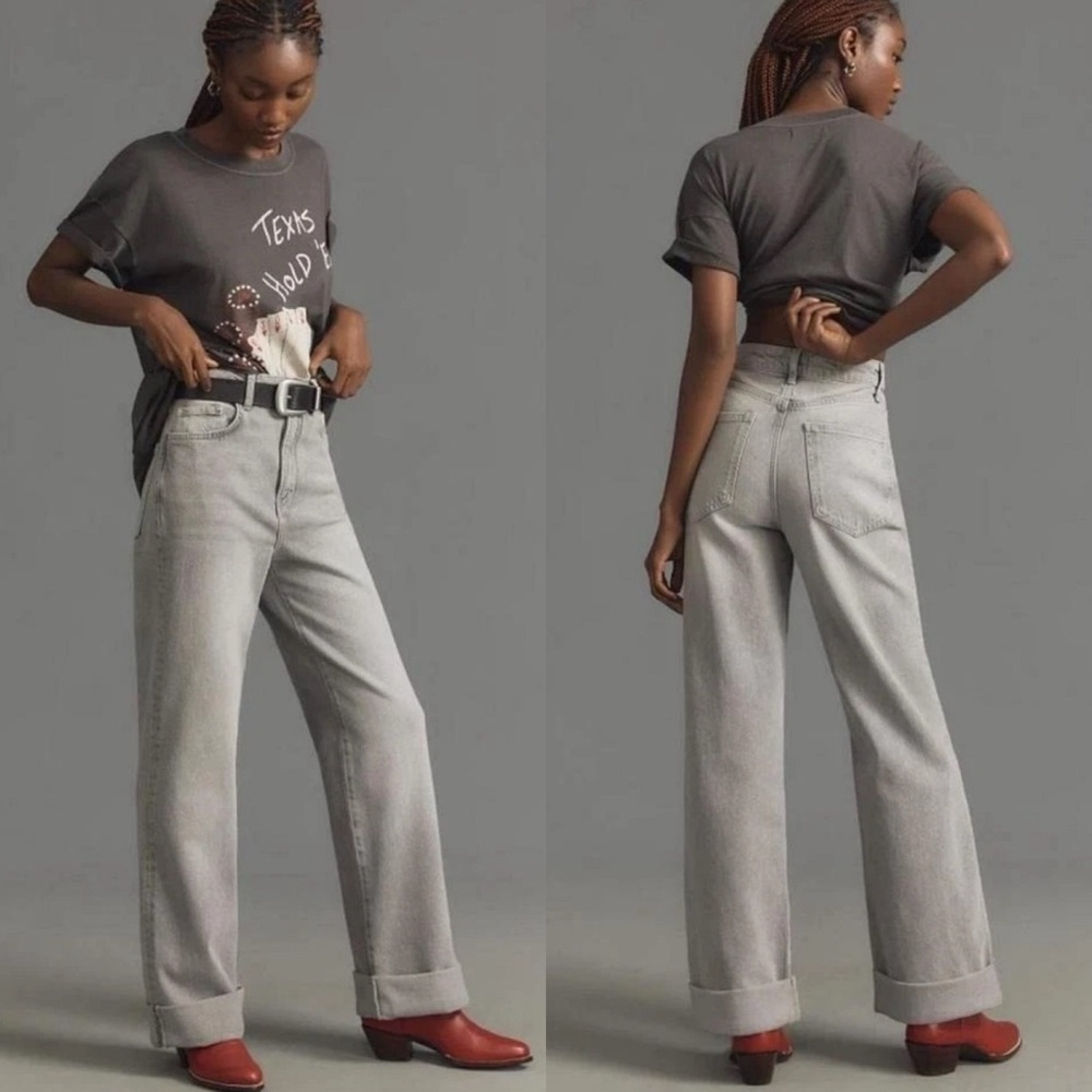 Anthropologie PILCRO Austyn Gray Wide Leg Cuffed Jeans